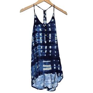 Chaser Indigo Tie Dye Voile Hi Lo T Back Henley Tank Women's Medium Boho